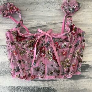 Floral Embroidered Pink Crop Top